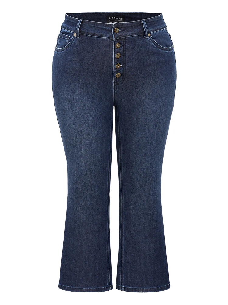 Plain Button Fly High Rise Bootcut Jeans - Image 9