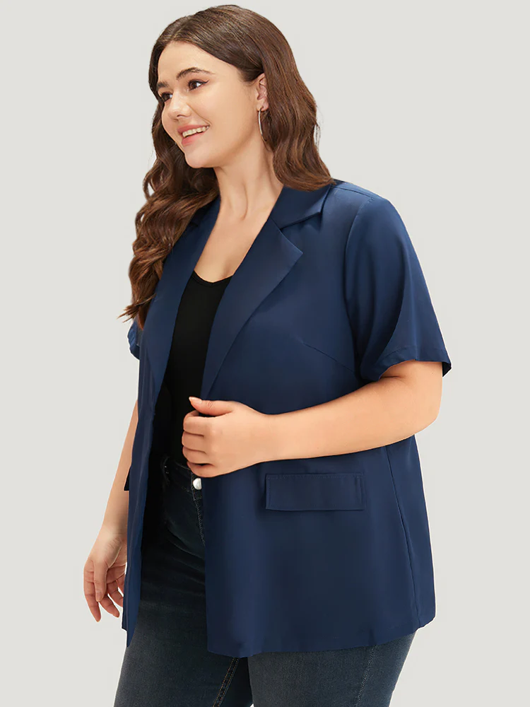 Plain Button Through Flap Pocket Suit Collar Blazer - Image 3