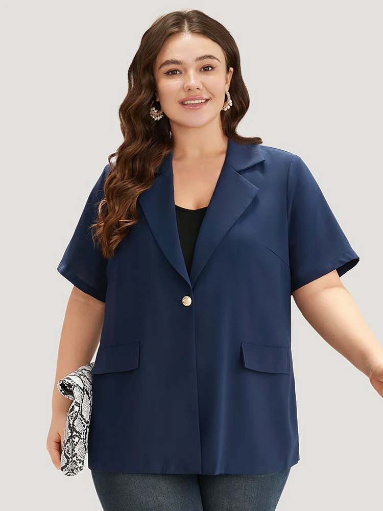 Plain Button Through Flap Pocket Suit Collar Blazer - Image 4