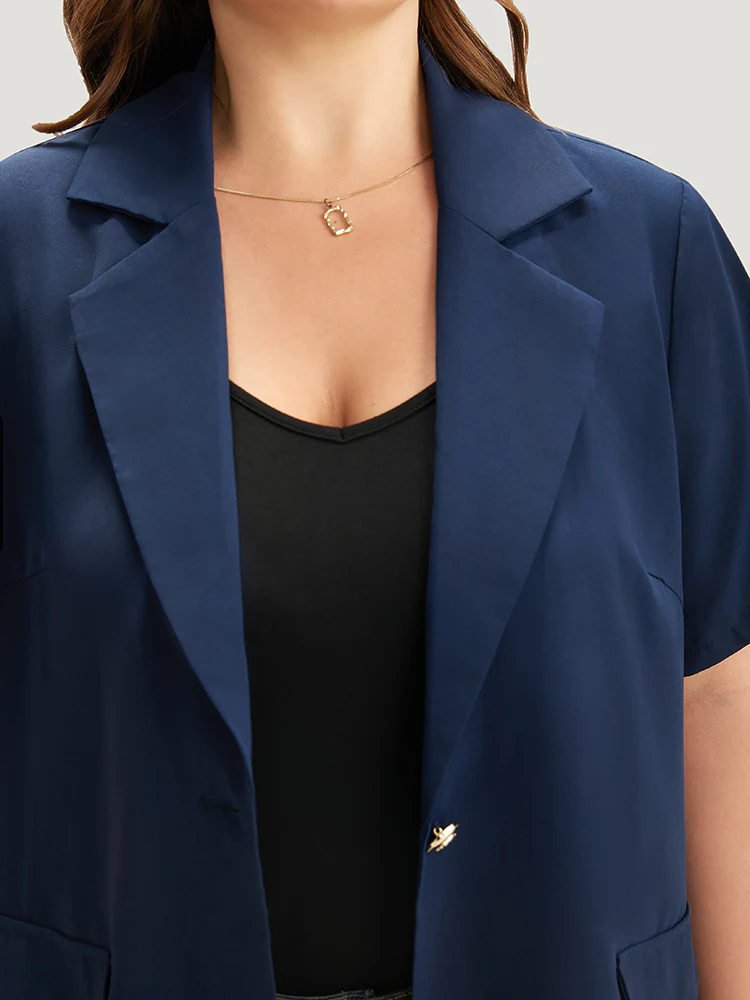 Plain Button Through Flap Pocket Suit Collar Blazer - Image 6