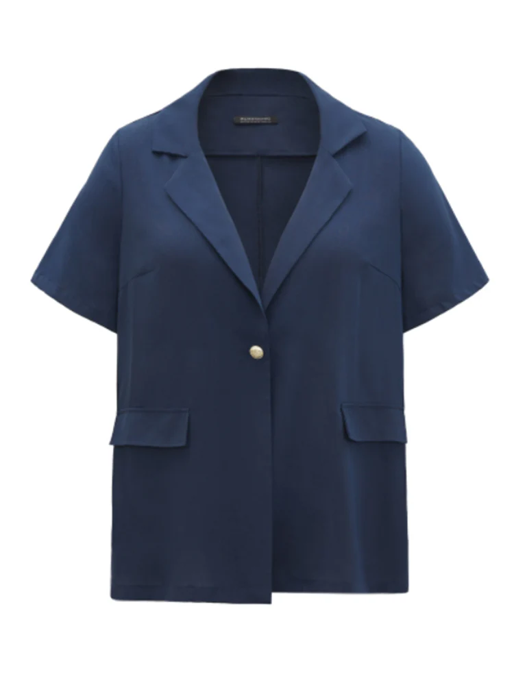 Plain Button Through Flap Pocket Suit Collar Blazer - Image 9
