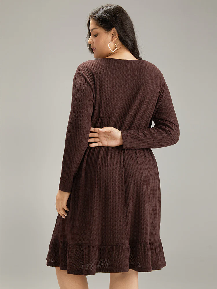 Waffle Knit Button Up Elastic Waist Dress - Image 6