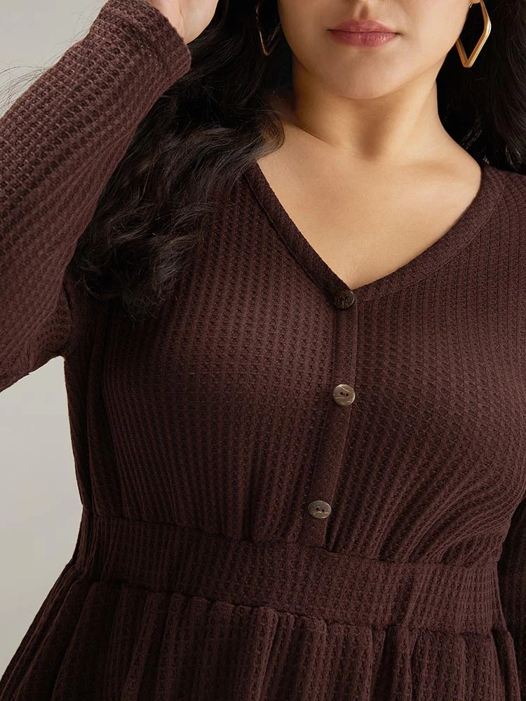 Waffle Knit Button Up Elastic Waist Dress - Image 7