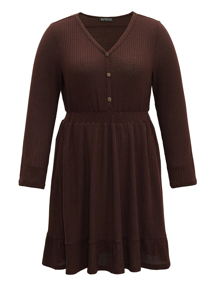 Waffle Knit Button Up Elastic Waist Dress - Image 9
