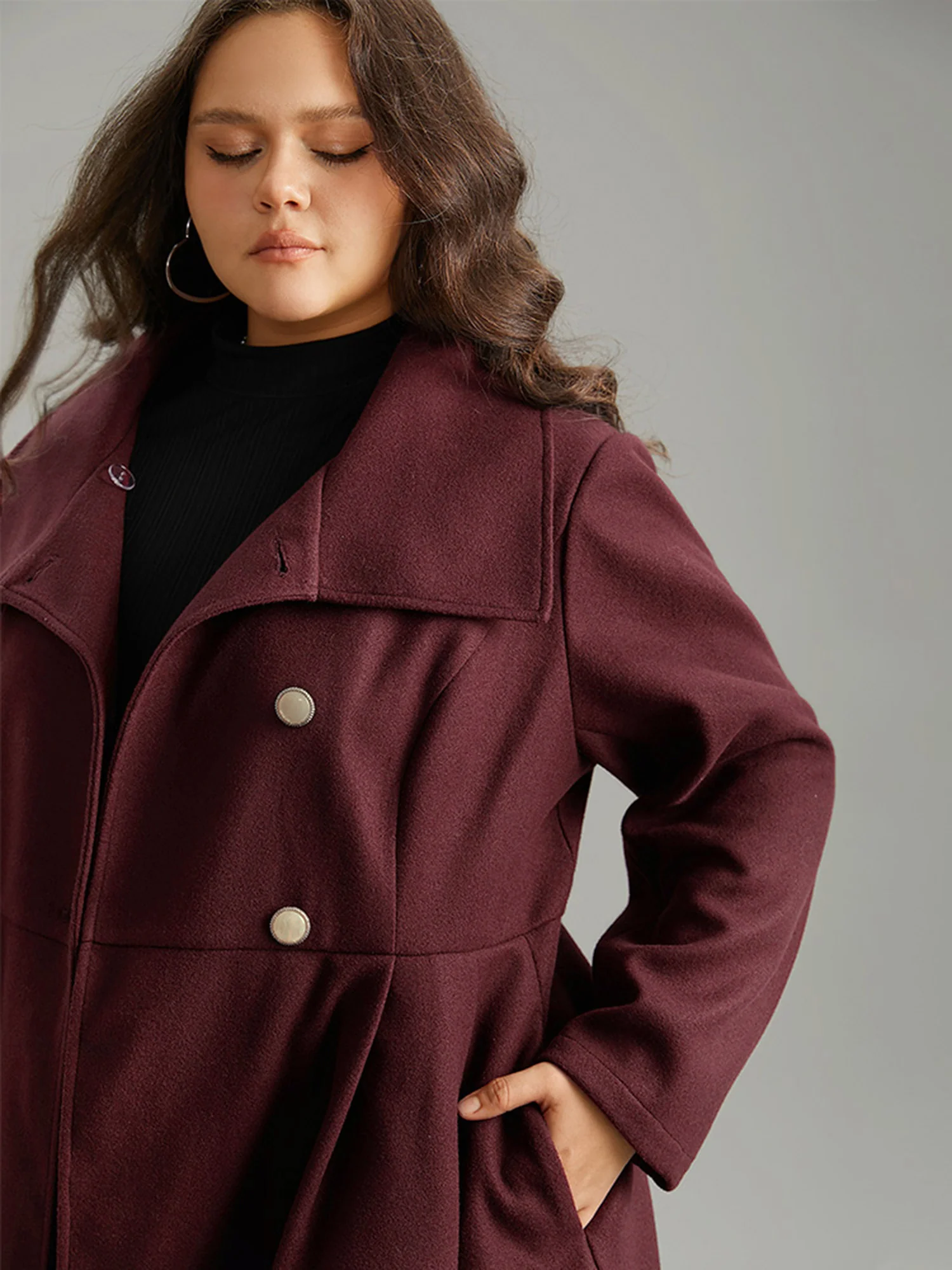 Plain Button Up Pocket Asymmetrical Lapel Collar Coat - Image 12