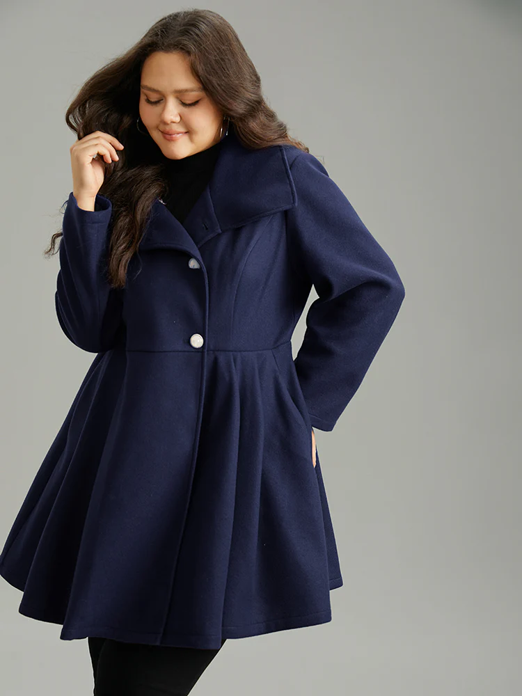 Plain Button Up Pocket Asymmetrical Lapel Collar Coat - Image 14