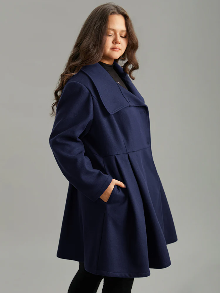 Plain Button Up Pocket Asymmetrical Lapel Collar Coat - Image 16