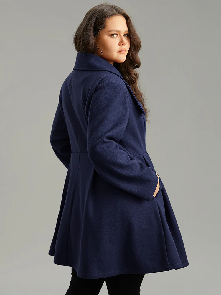 Plain Button Up Pocket Asymmetrical Lapel Collar Coat - Image 18