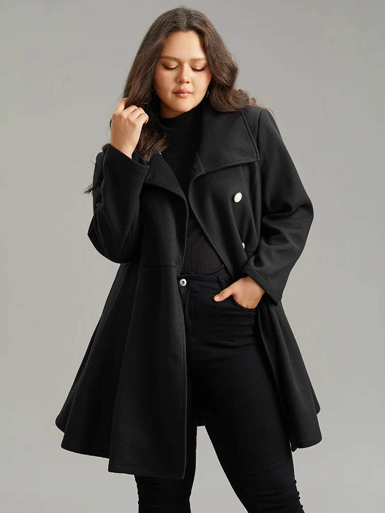 Plain Button Up Pocket Asymmetrical Lapel Collar Coat - Image 2