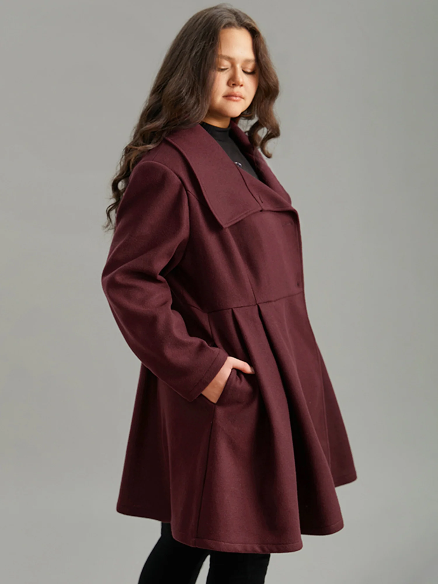 Plain Button Up Pocket Asymmetrical Lapel Collar Coat - Image 9