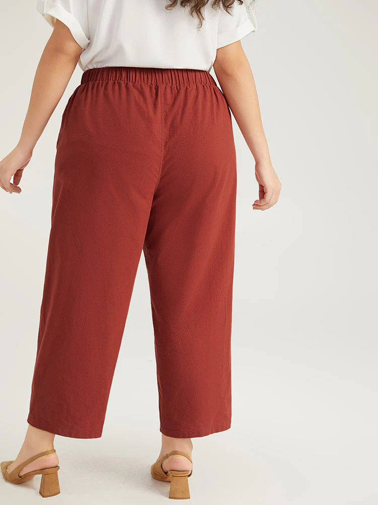 Plain Button Up Pocket Straight High Rise Leg Pants - Image 4