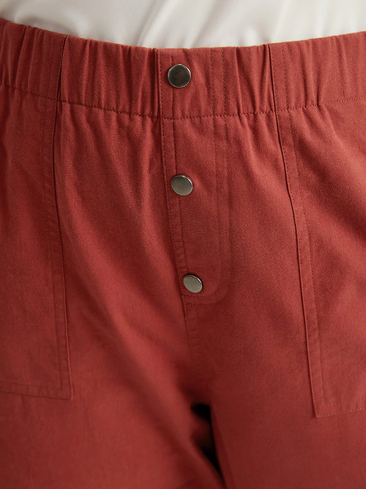 Plain Button Up Pocket Straight High Rise Leg Pants - Image 6