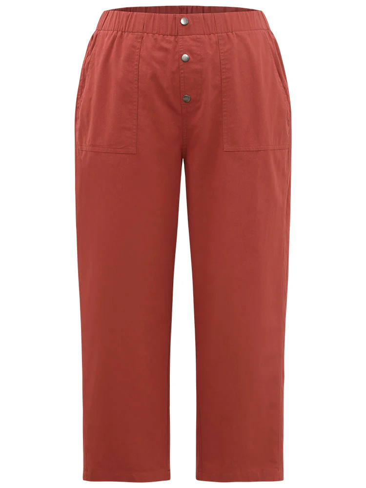 Plain Button Up Pocket Straight High Rise Leg Pants - Image 7