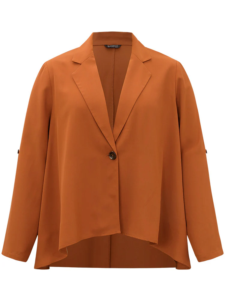 Plain Button Up Tab Sleeve High Low Hem Blazer - Image 10