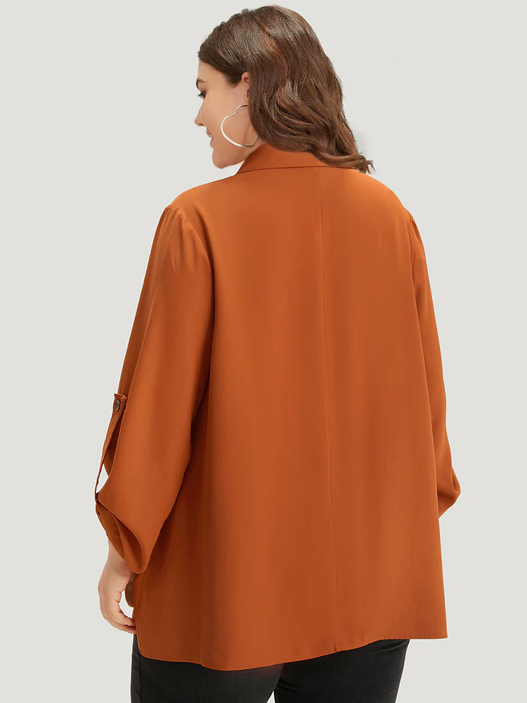 Plain Button Up Tab Sleeve High Low Hem Blazer - Image 2