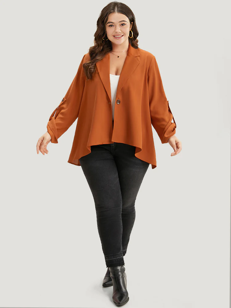 Plain Button Up Tab Sleeve High Low Hem Blazer - Image 4
