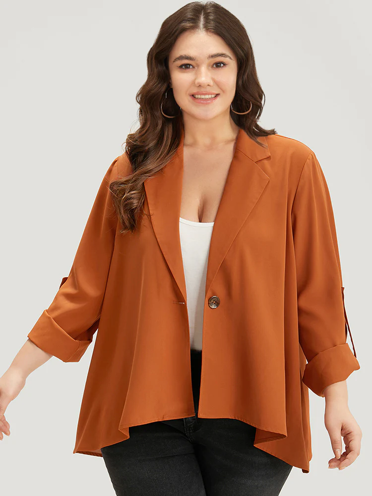 Plain Button Up Tab Sleeve High Low Hem Blazer - Image 5