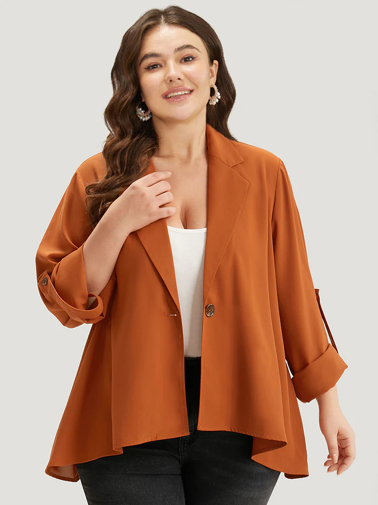 Plain Button Up Tab Sleeve High Low Hem Blazer - Image 6