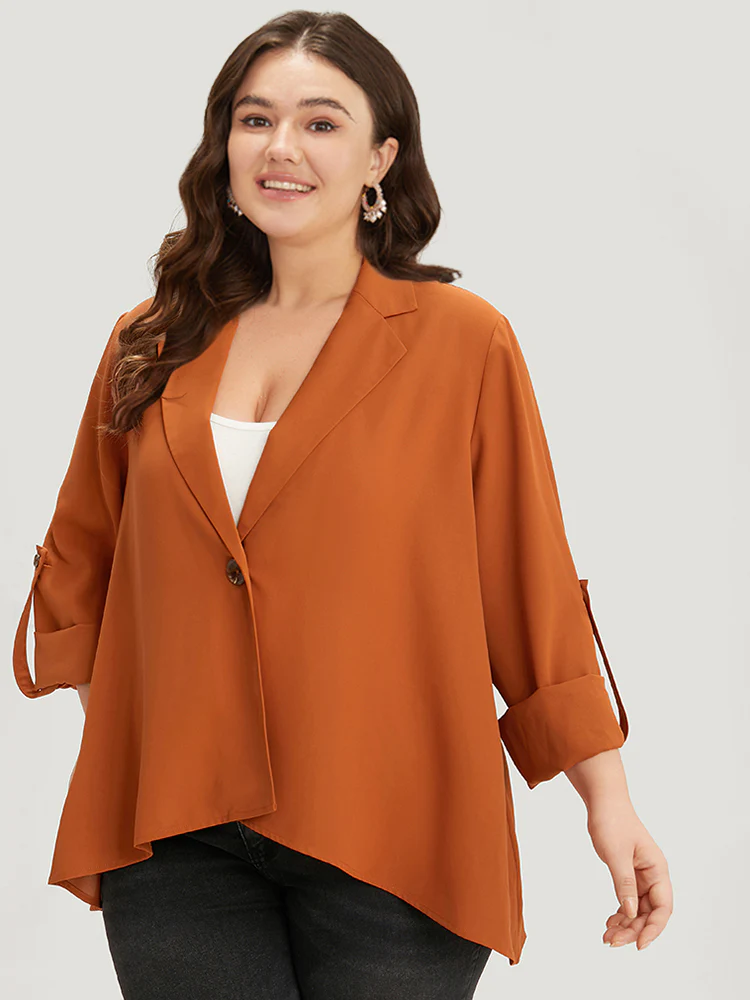 Plain Button Up Tab Sleeve High Low Hem Blazer - Image 7