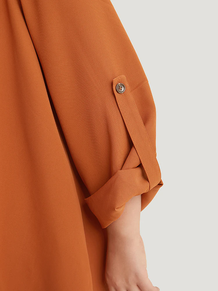 Plain Button Up Tab Sleeve High Low Hem Blazer - Image 8