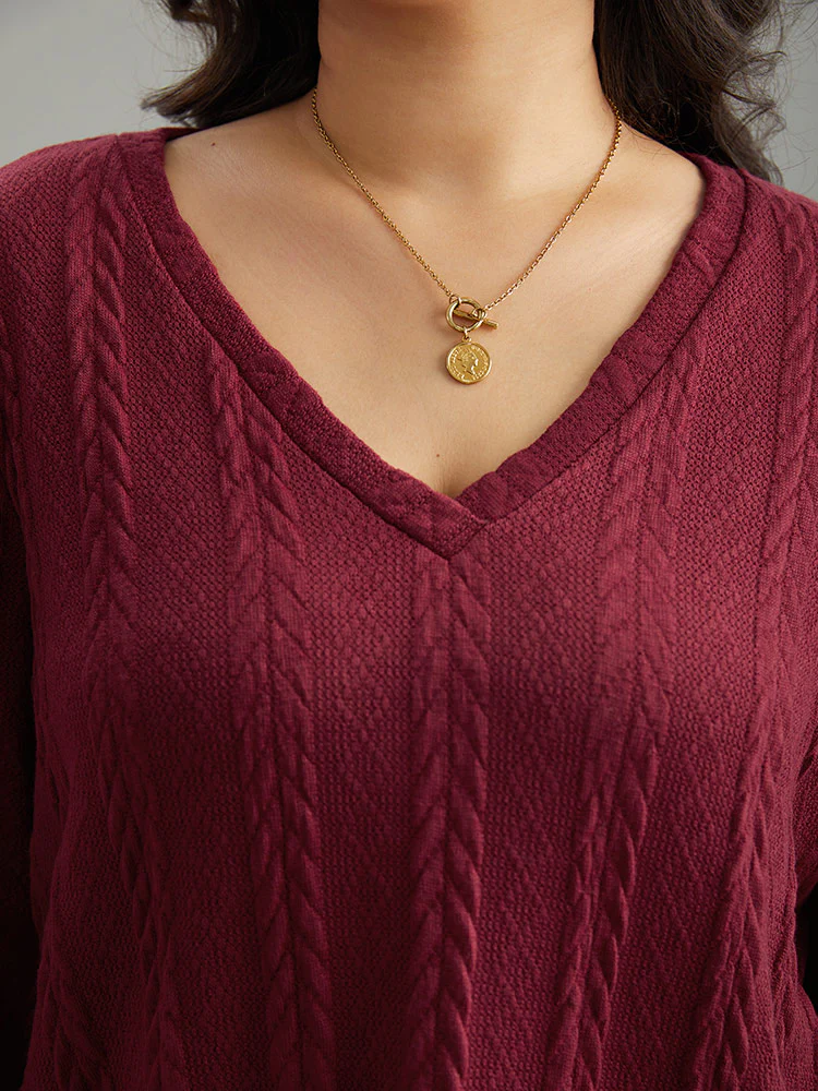 Plain Cable Knit Elastic Cuffs Sweatshirt - Image 11