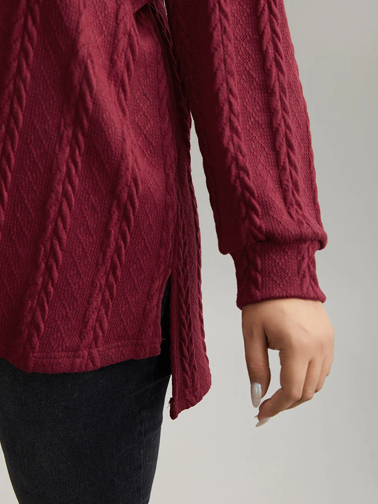 Plain Cable Knit Elastic Cuffs Sweatshirt - Image 12
