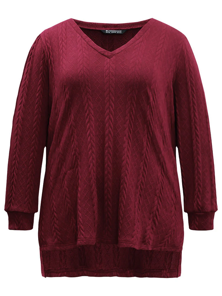 Plain Cable Knit Elastic Cuffs Sweatshirt - Image 13