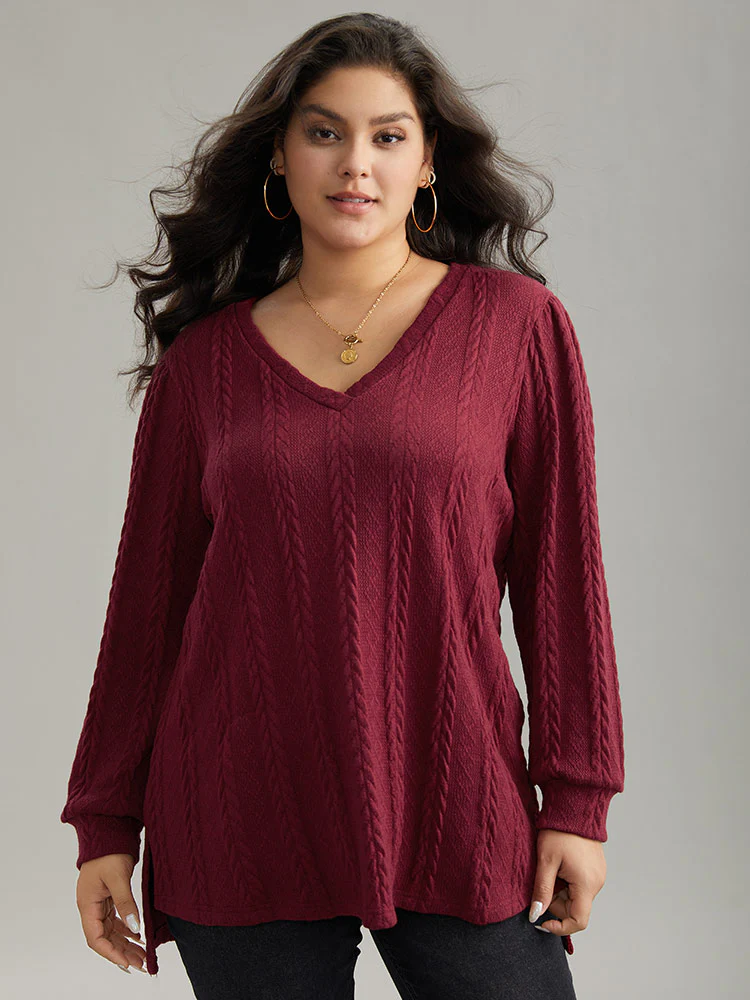 Plain Cable Knit Elastic Cuffs Sweatshirt - Image 6