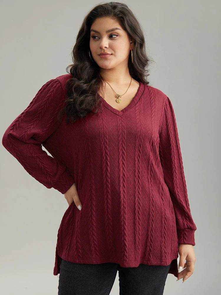 Plain Cable Knit Elastic Cuffs Sweatshirt - Image 7