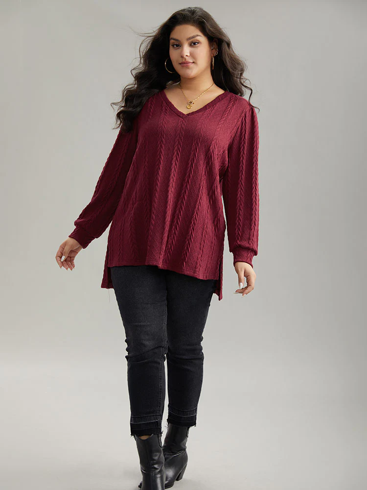 Plain Cable Knit Elastic Cuffs Sweatshirt - Image 8
