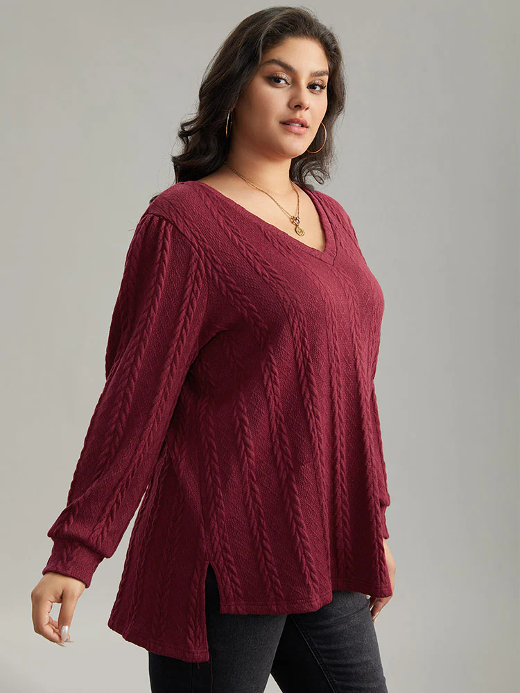 Plain Cable Knit Elastic Cuffs Sweatshirt - Image 9