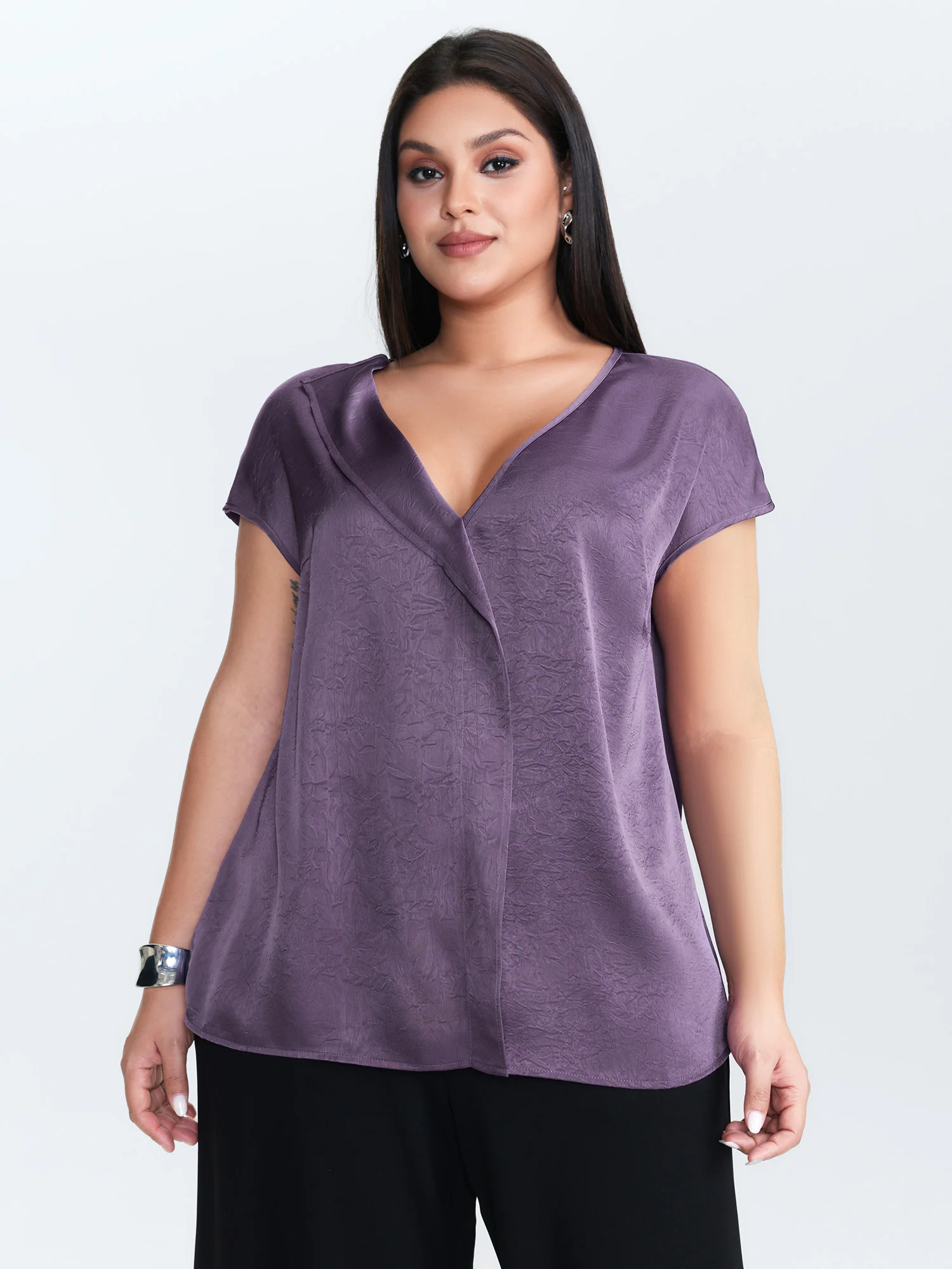 Plain Collar Neckline Flowy Blouse - Image 2