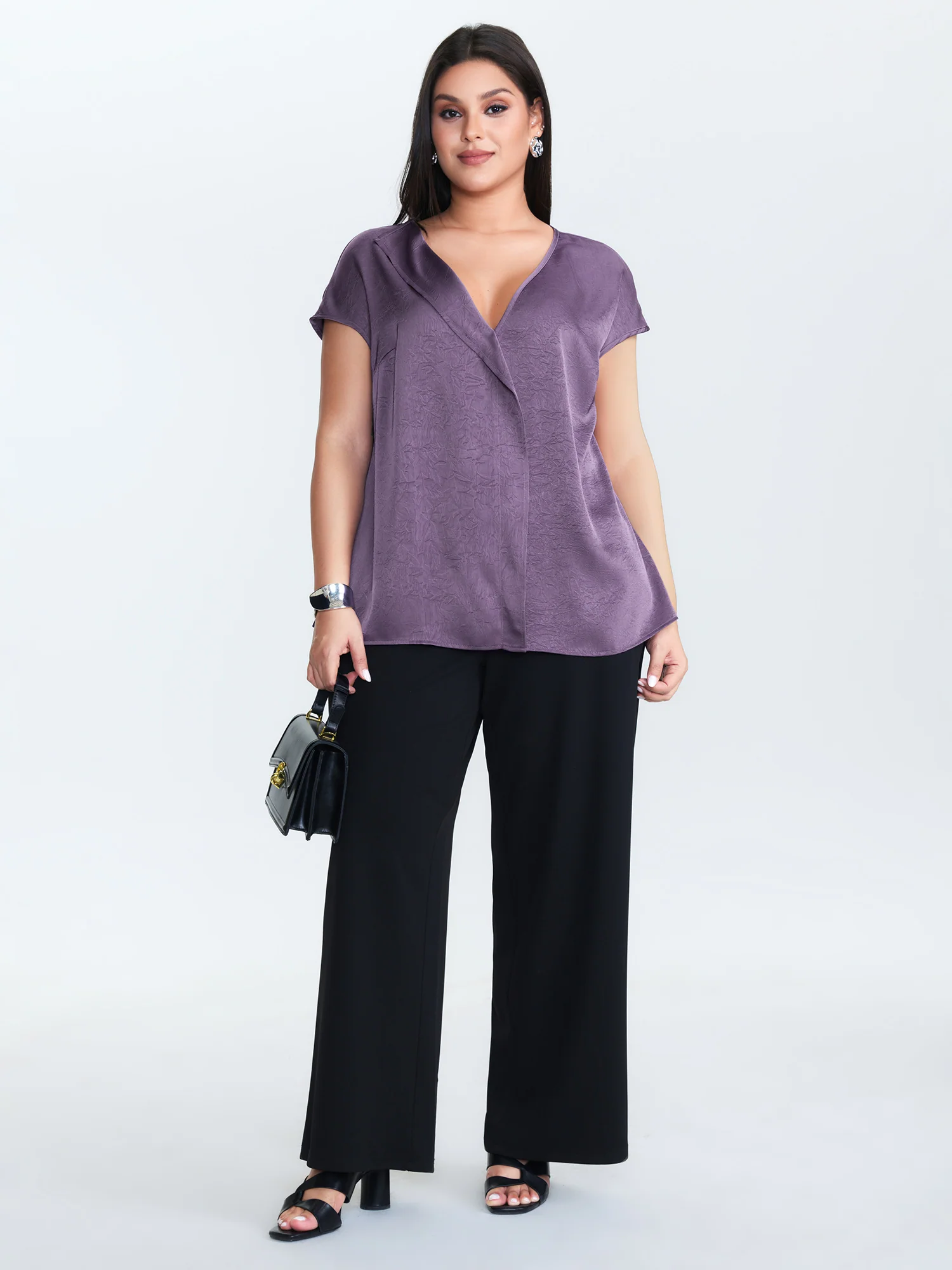 Plain Collar Neckline Flowy Blouse - Image 3