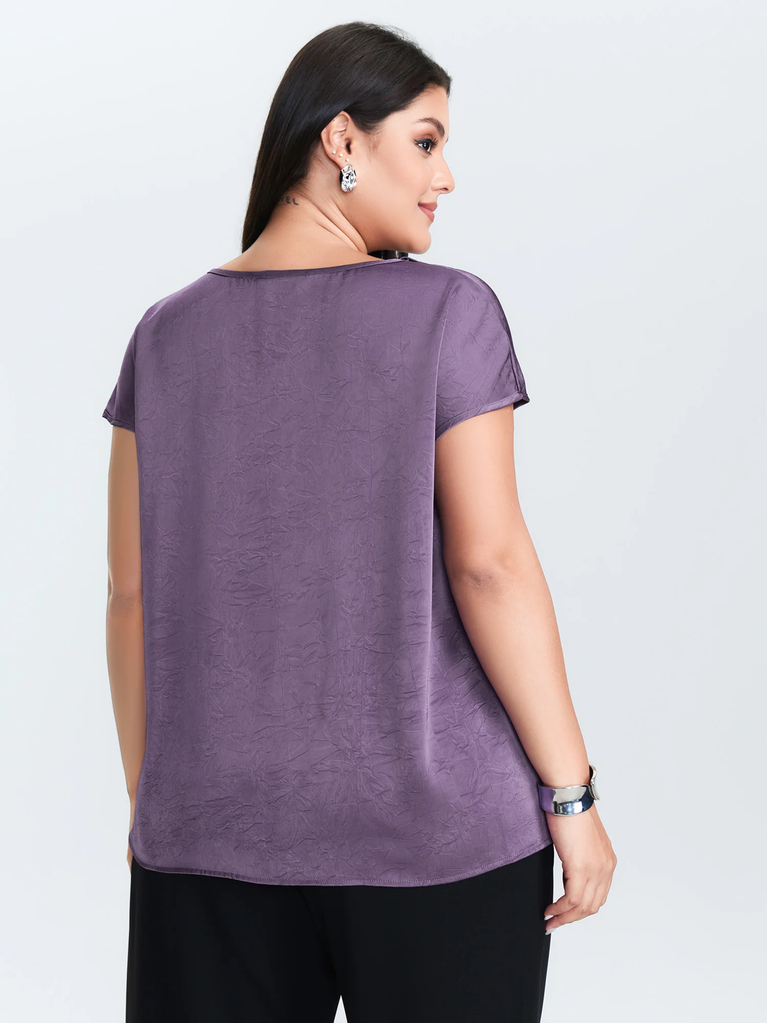 Plain Collar Neckline Flowy Blouse - Image 5