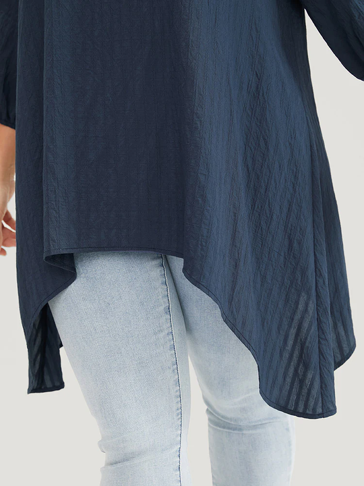 Plain Contrast Lace Asymmetrical Lantern Sleeve Blouse - Image 7
