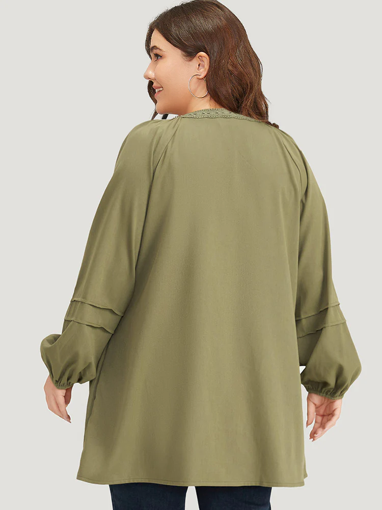 Plain Contrast Lace Lantern Sleeve Button Fly Coat - Image 2