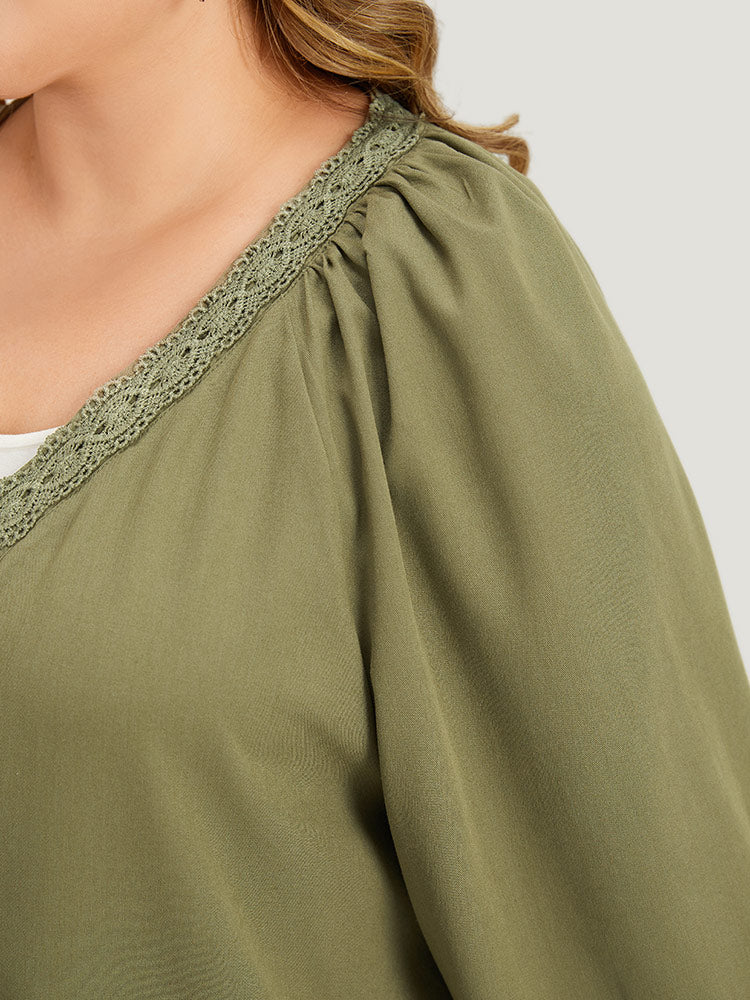 Plain Contrast Lace Lantern Sleeve Button Fly Coat - Image 6