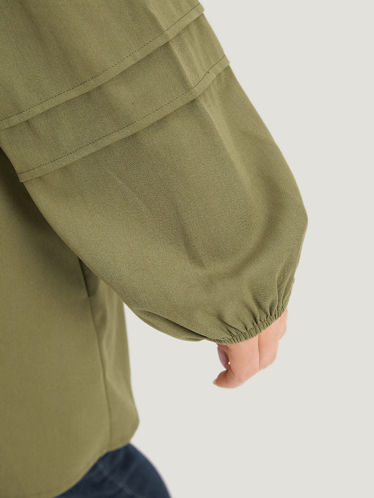 Plain Contrast Lace Lantern Sleeve Button Fly Coat - Image 8