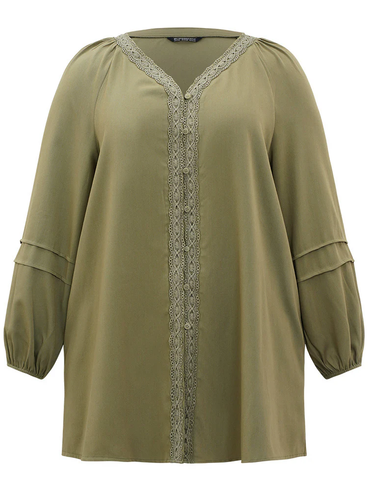 Plain Contrast Lace Lantern Sleeve Button Fly Coat - Image 9