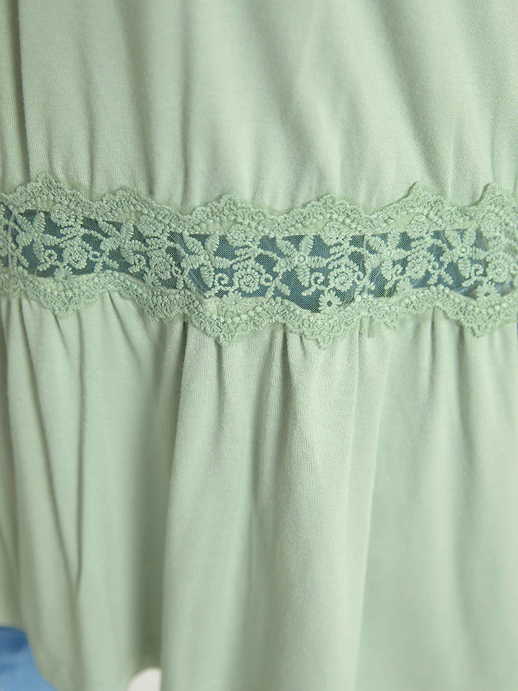 Plain Contrast Lace Mesh Ruffle Hem Tank Top - Image 7