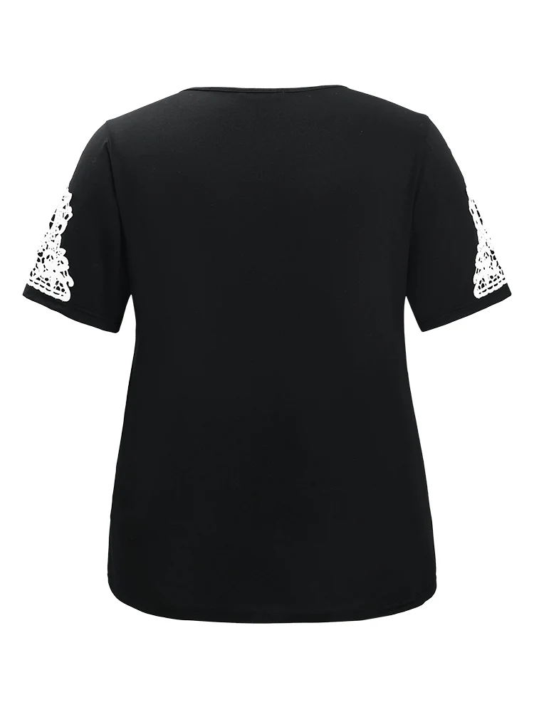 Plain Contrast Lace V Neck T-shirt - Image 10