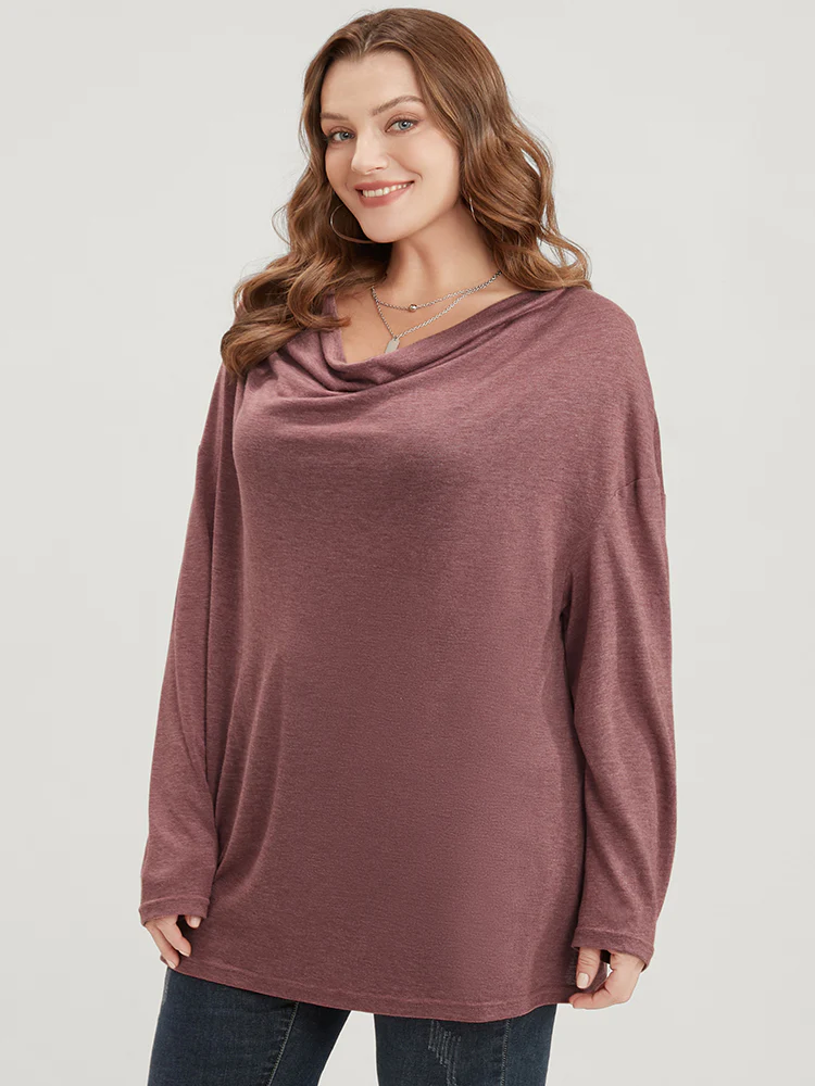 Plain Cowl Neck Long Tee - Image 3