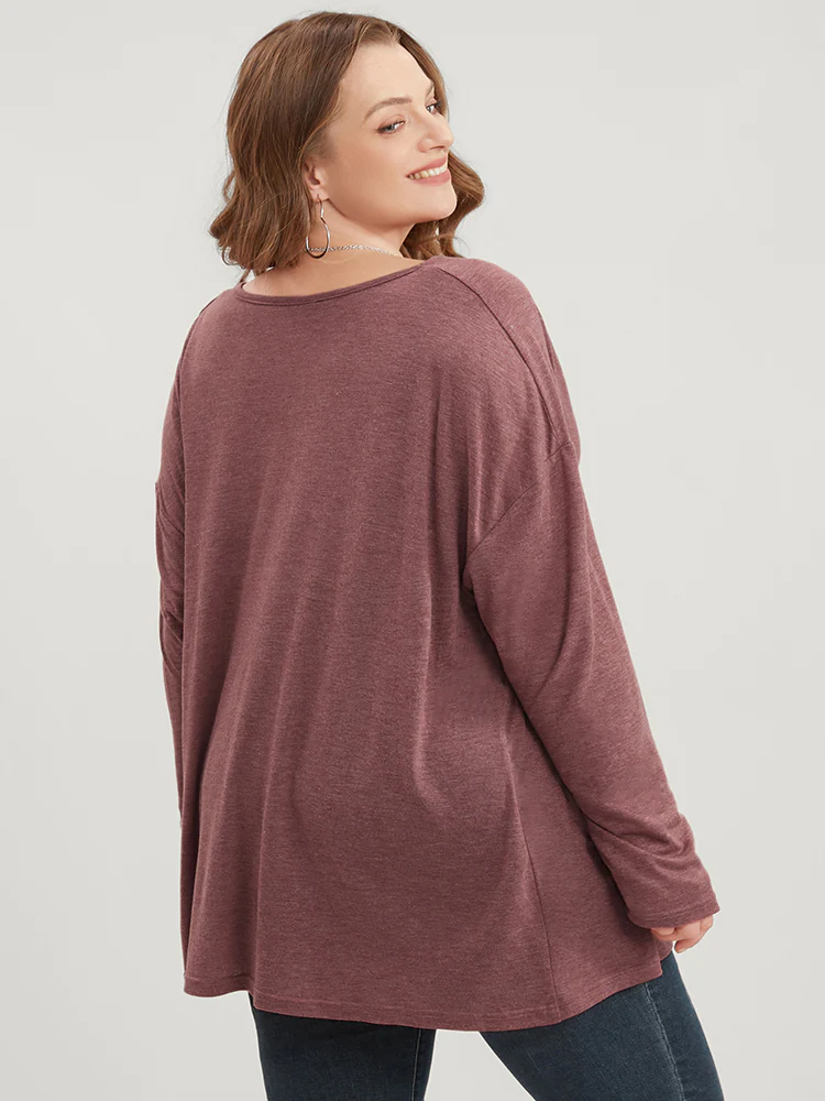 Plain Cowl Neck Long Tee - Image 5