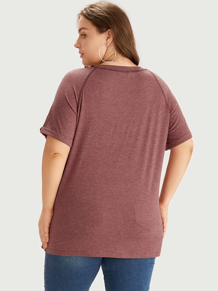 Plain Crew Neck Stitch Roll Sleeve T-shirt - Image 2