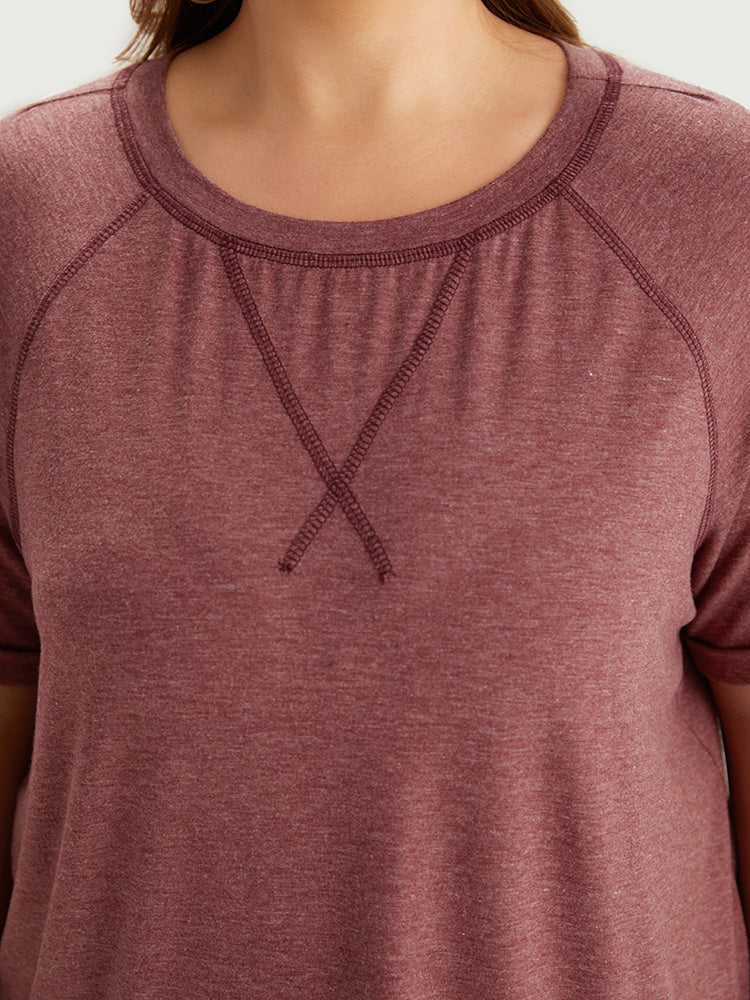 Plain Crew Neck Stitch Roll Sleeve T-shirt - Image 5