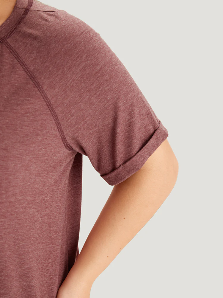 Plain Crew Neck Stitch Roll Sleeve T-shirt - Image 6