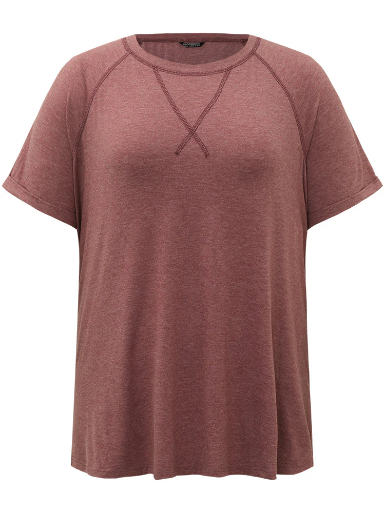 Plain Crew Neck Stitch Roll Sleeve T-shirt - Image 7