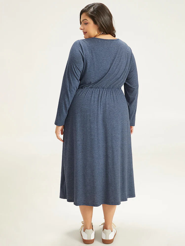 Plain Crew Neck Twist Front Split Hem Dress - Image 5