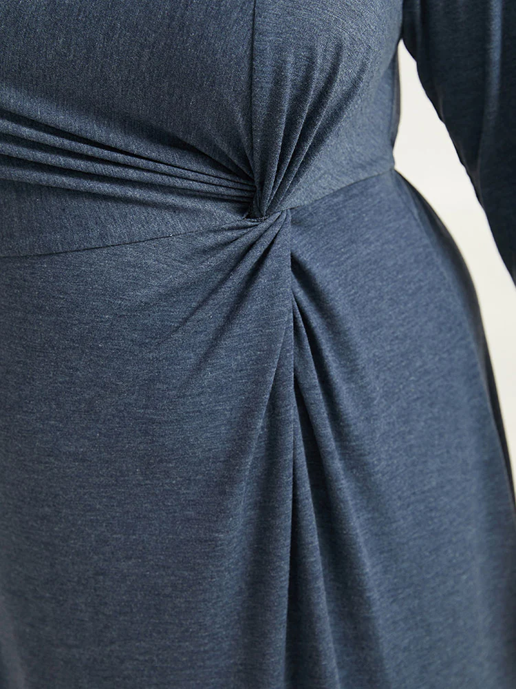 Plain Crew Neck Twist Front Split Hem Dress - Image 7