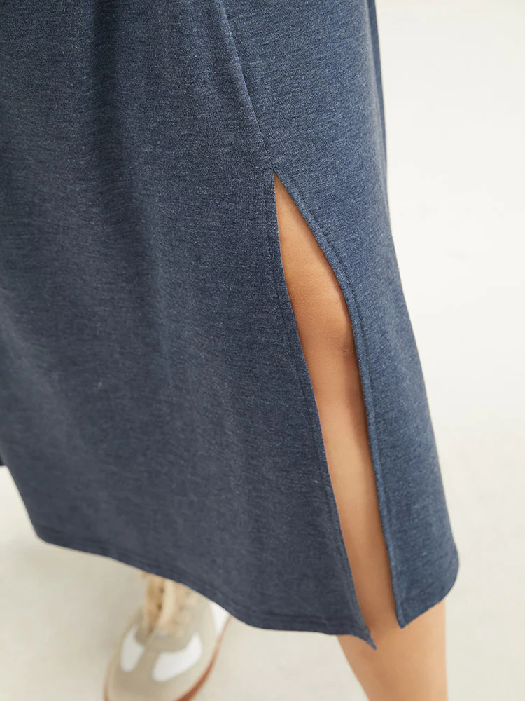 Plain Crew Neck Twist Front Split Hem Dress - Image 8